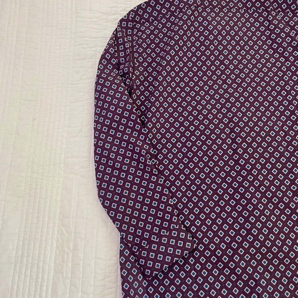 J. Ferrar Men Purple Blue Diamond Geometric Slim Fit Stretch Dress Shirt 15.5 32